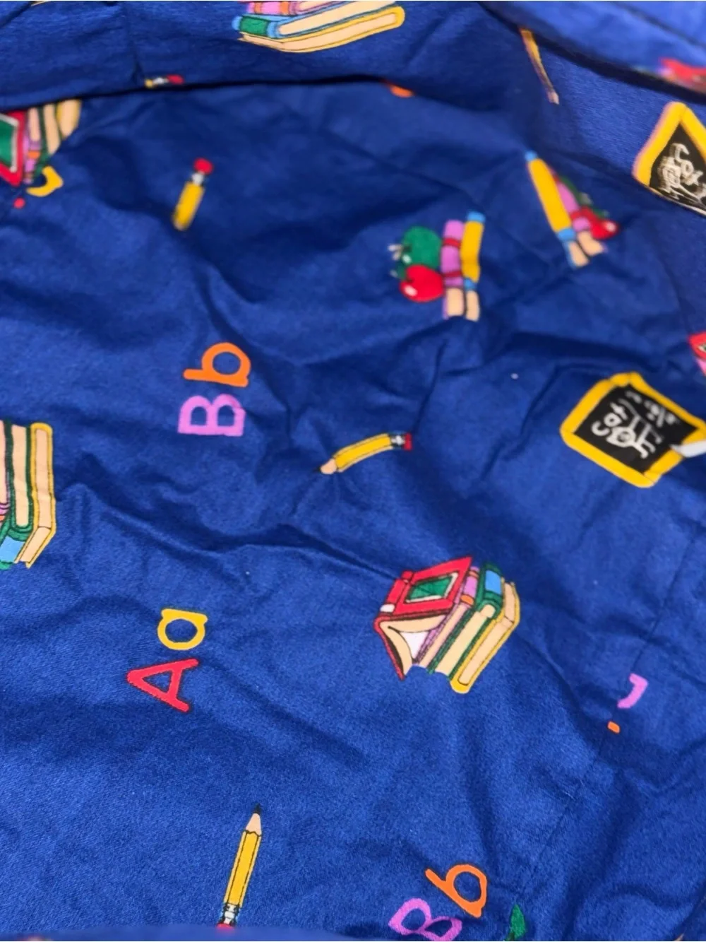 Navy Kids Fabric Storage Basket with Red Handles and ABC Print